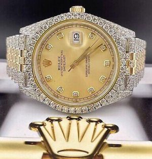 eliraz&sivan  brands שעוני גברים  Rolex Mens Datejust 41 Jubilee 18K Yellow Gold & Steel Watch ICED 15ct Diamonds