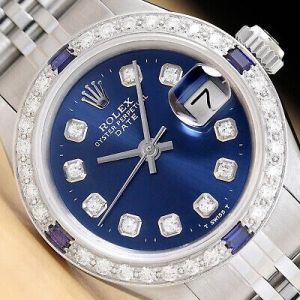 eliraz&sivan  brands שעוני גברים  LADIES ROLEX DATE DIAMOND SAPPHIRE 18K WHITE GOLD & STEEL BLUE DIAL WATCH