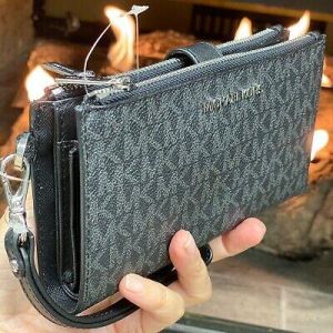 eliraz&sivan  brands מותגי אופנה נשים  Michael Kors Jet Set Travel Double Zip Wristlet Wallet MK Logo Signature Black
