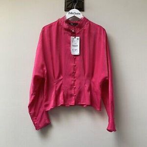 Zara Fitted Blouse Top Size Large Fits 12 Bright Pink New Women's