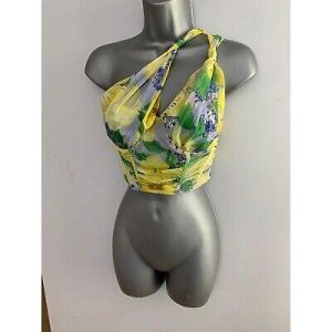 BN tagged Zara Corset Yellow  Tulle Floral Asymmetrical Crop Top size S