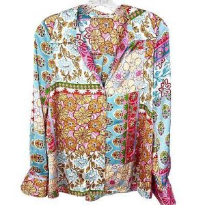Zara women’s satin patchwork button up shirt size S collared long sleeve