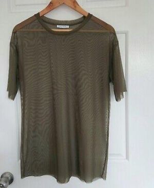 Zara Trafaluc Olive Green Short Sleeve Mesh Top Women's Size M