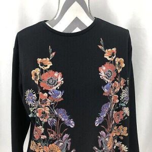 ZARA Glitter Floral Black Raw Cut Hem Sweater Shirt Medium