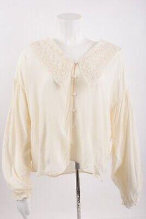 eliraz&sivan  brands zara Zara Womens Embroidered Neckline Blouse M Ivory Long Sleeve V-Neck 7484/058 NWT