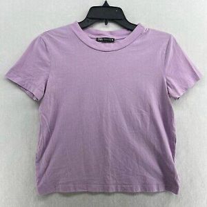 eliraz&sivan  brands zara Zara Cropped T-Shirt Women Sz S Lavender Purple Crew Neck Short Sleeves Boxy Fit