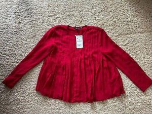 eliraz&sivan  brands zara zara women red flowy pleated shirt with long sleeves size Medium.