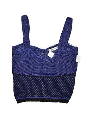 Zara Knit Tank Top Womens L Blue Crochet Woven Cropped Limited Edition