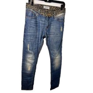 eliraz&sivan  brands zara Zara Man, W30, distressed, mid rise skinny animal, print waist line,logo button
