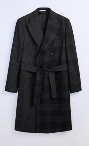 Zara MAN Grey Marl CONTRAST CHECK COAT Size L
