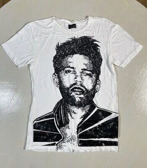 eliraz&sivan  brands zara ZARA Man Women’s White SS T Shirt With Portrait Graphic 100% Modal SMALL
