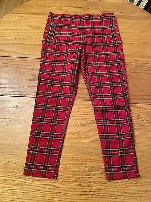 Zara Red Stewart Tartan Punk Goth 3 Zip Trousers EUC XXL 34W