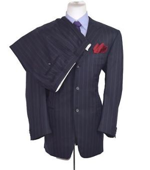 Canali Super 150s Wool Striped Mens 2pc Suit Jacket Size 44-L Pant 35x32