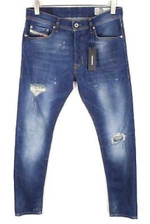 eliraz&sivan  brands DIESEL DIESEL Tepphar 084TX Men Jeans W29/L32 Slim-Carrot Blue Cotton Stretch Ripped