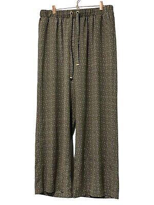 eliraz&sivan  brands מותגי אופנה נשים  Michael Kors Womens OLIVE GREEN Printed DRAWSTRING Pocket RELAX WIDE LEG Pant XL
