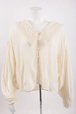 eliraz&sivan  brands zara Zara Womens Embroidered Neckline Blouse M Ivory Long Sleeve V-Neck 7484/058 NWT