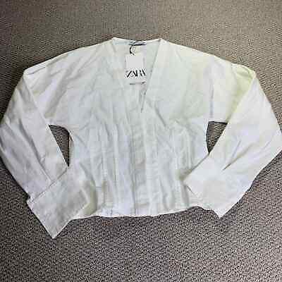 eliraz&sivan  brands zara Zara Womens Shirt Size XS White Long Sleeves Fitted Front Zip V-Neck Cropped NWT
