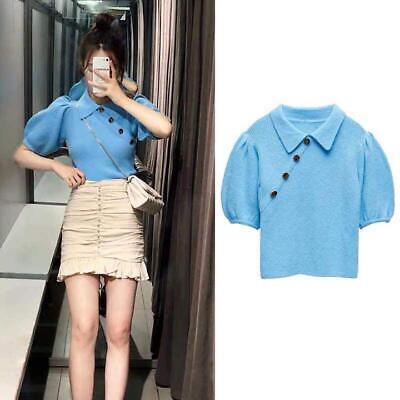 eliraz&sivan  brands zara Zara Buttoned Polo Knit Tops Blue M M size