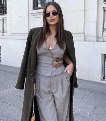 eliraz&sivan  brands zara NEW ZARA 2024 TAUPE BELTED HALTERNECK WAISTCOAT TOP SIZE S 1255/882