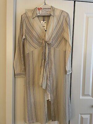eliraz&sivan  brands zara zara long beige stripe tie button top shirt nwt s