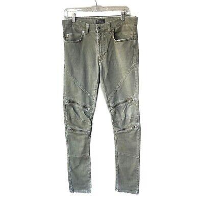 eliraz&sivan  brands zara Zara Man Moto Faded Olive Green Size 31 Y2K Motorcycle Zipper Grunge Skinny Jean