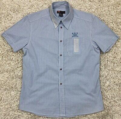 eliraz&sivan  brands DIESEL Diesel Men’s Button Down Shirt Medium Short Sleeve Blue Check White Stripes